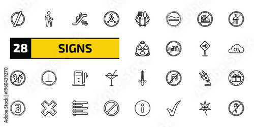 signs outline icon set. 28 linear vector for ui, web and mobile. thin line empty, pedestrian, or and more icons.