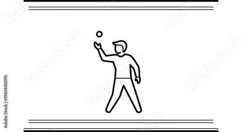 Juggler Icon: Person Throwing Ball in Air, Line Art Symbol