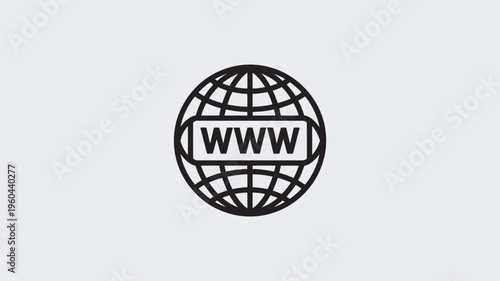 A simple black and white illustration of a globe with the letters WWW on it
