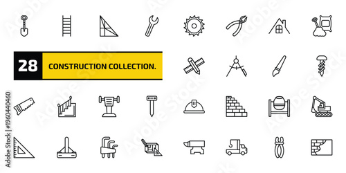construction collection. outline icon set. 28 linear vector for ui, web and mobile. thin line interior de, ladder, joist and more icons.