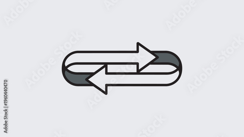 A black and white icon of two arrows forming a circular exchange on a plain background
