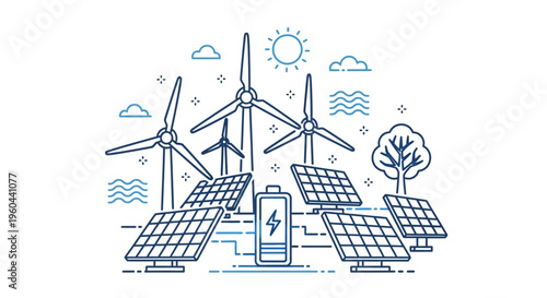 Renewable Energy Solar Panels Wind Turbines.