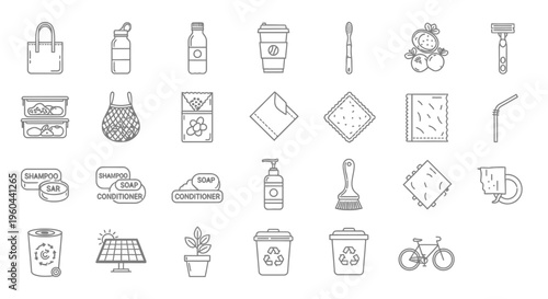 Collection of various everyday objects icons.