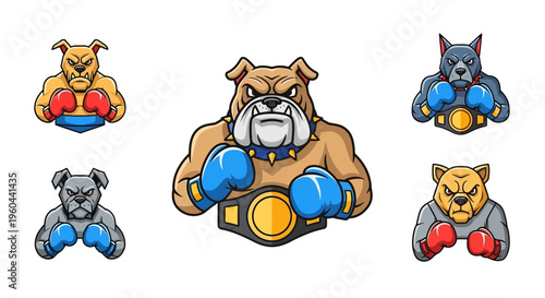 Fierce Bulldog Boxer Championship Belt Animal Athletic Competition Ready for Combat Sport Mascot