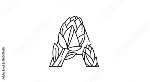 Artichoke inspired letter A design showcasing botanical elegance and natural graphic elements