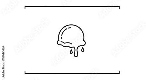 Simple linear illustration of a melting ice cream scoop, perfect for summer treat concepts and