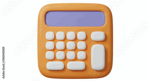 Bright orange handheld calculator with blue display and white keys, a compact office gadget for math and calculations.