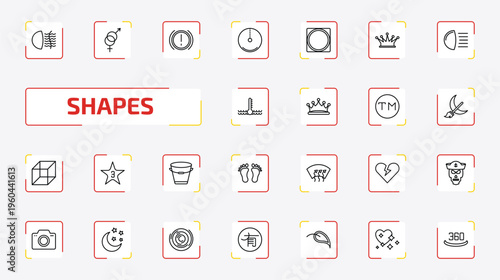 shapes outline icon set. 25 linear vector for ui, web and mobile. thin line fog light, male and female, brake system warning and more icons.