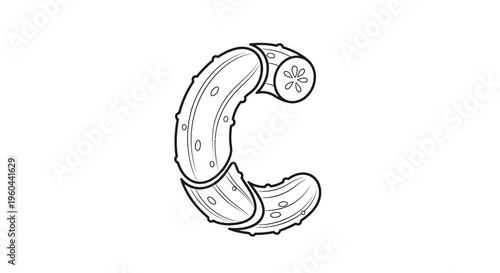 A crisp, unique C-shaped cucumber illustration ideal for fresh, healthy food-themed designs.