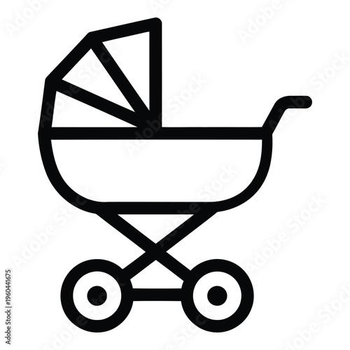 Baby Stroller Black Line Icon.