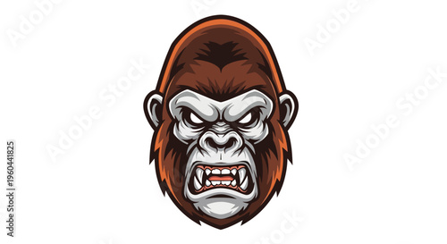 Fierce Primate Head with Intense Expression and Bared Teeth Showing Aggression and Strength for Wildlife or Gaming Themes