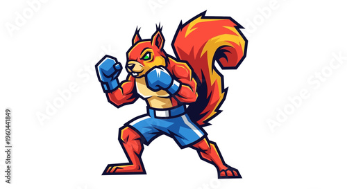 Cartoon Boxer Squirrel Athlete with Boxing Gloves and Shorts in Fighting Stance Ready for Competition