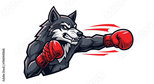 Tough Boxer Wolf Character In Red Gloves Delivering a Punch With Motion Trails For Sports And Fierce Competition Concepts