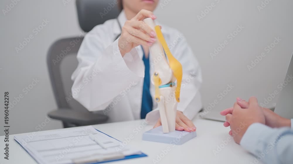 Doctor with Human Knee joint anatomy model. Osteoarthritis ...