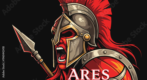 Ancient Warrior Spirit Fierce Combatant Historical Warrior Helmet Spear Armor Powerful Aggressive Heroic Figure Military Symbol Strong Defense Power