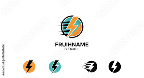 Electric Bolt Emblem Circle Abstract Motion Energy Power Symbol Logo Design