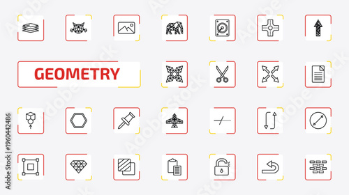 geometry outline icon set. 25 linear vector for ui, web and mobile. thin line layer, polygonal cat, background and more icons.