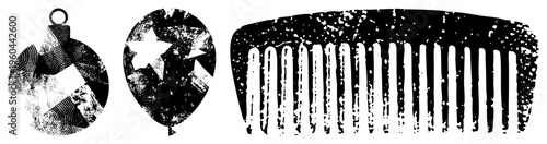 Vintage style festive decorations with star motifs and distressed comb, halftone aesthetic, holiday decor, vector cutouts, retro graphic design.