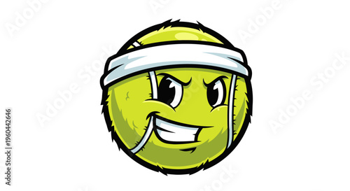Angry Tennis Ball Character with Headband Ready to Play.