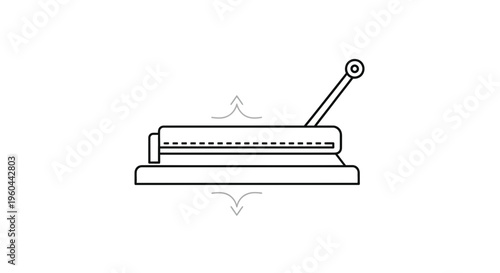 Minimalist line art icon of a modern paper cutter guillotine for efficient office document
