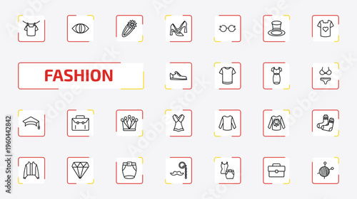 fashion outline icon set. 25 linear vector for ui, web and mobile. thin line drying, cat eyes, barrette and more icons.