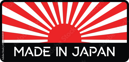 Made in Japan Label with Rising Sun Design Vector Illustration for Product Packaging and Branding