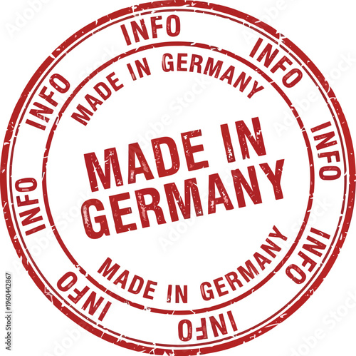 Red Grunge Made In Germany Rubber Stamp Round Label Symbol For Quality Product Packaging Design