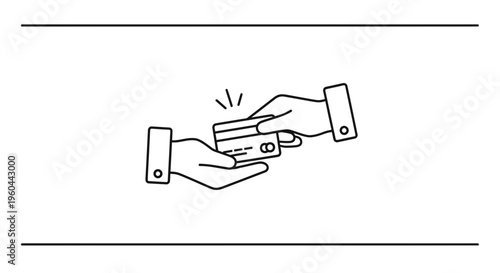 Illustrative depiction of hands exchanging a credit card for secure online financial payment