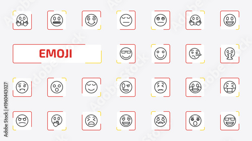 emoji outline icon set. 25 linear vector for ui, web and mobile. thin line yelling emoji, nervous emoji, smile and more icons.