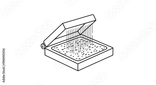 Minimalist black and white line art of a document scanner actively digitizing content for data
