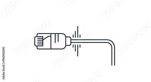 Minimalist Line Art Illustration of an Ethernet Cable Plug with Active Signal Transmission
