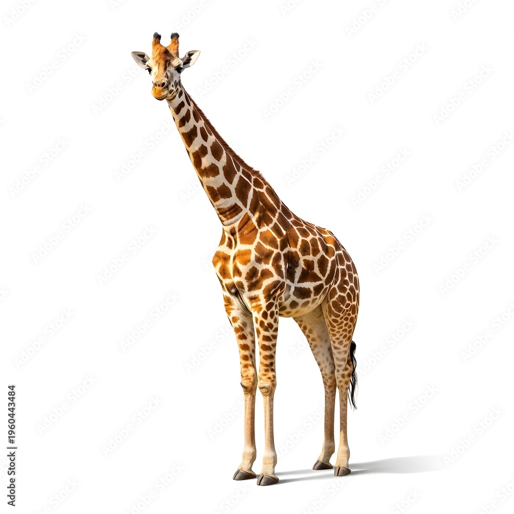 Obraz premium A giraffe standing on a white background looking upwards