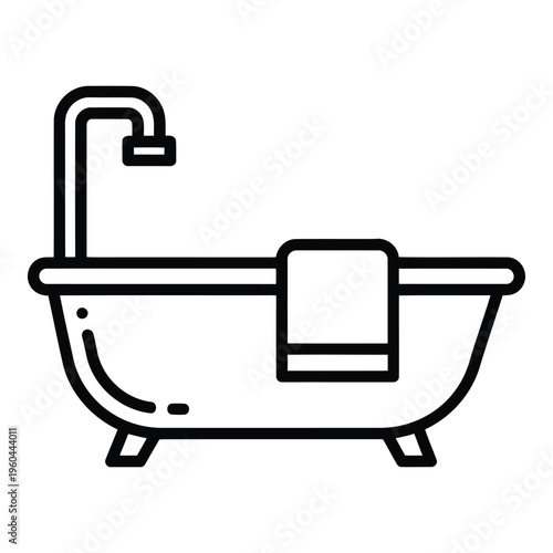 Black line art bathtub with faucet.