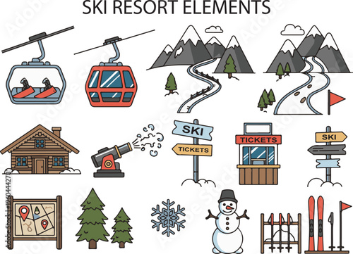 Ski Resort Elements Winter, Illustration Cartoon Collection