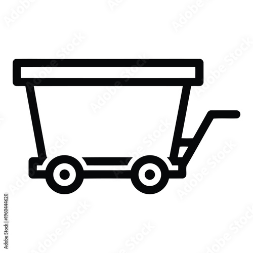 Black line art wheelbarrow icon graphic.