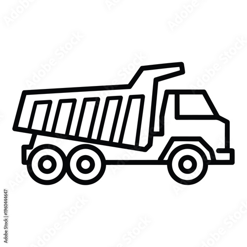 Black line drawing dump truck vehicle.