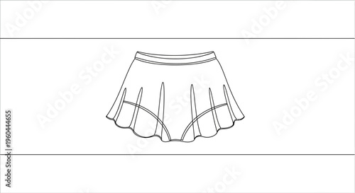 Minimalist outline drawing of a fashionable pleated mini skirt or skort for stylish apparel design