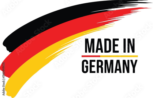 Made in Germany label design with artistic brush strokes in German national flag colors icon