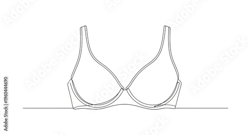 Smooth artistic single line illustration depicting a modern supportive female brassiere concept