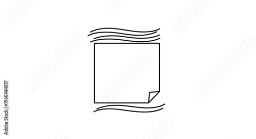 Minimalist graphic symbol illustrating a square paper with a subtle page curl and dynamic wavy