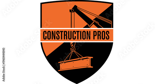 Construction Pros Logo with Crane and Steel Beam.