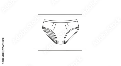 Minimalist outline drawing of classic briefs underwear design on white background, essential