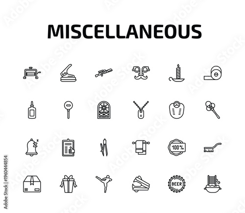 miscellaneous outline icon set. 24 linear vector for ui, web and mobile. thin line wringer, puncher, flame thrower and more icons.
