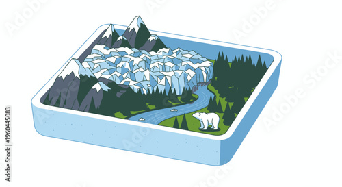 Arctic Landscape with Polar Bear in Diorama Style