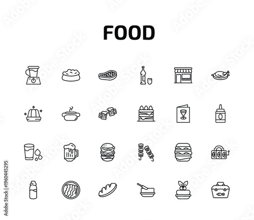 food outline icon set. 24 linear vector for ui, web and mobile. thin line blend, dog food, foods and more icons.