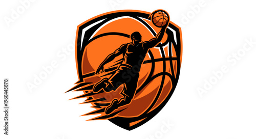 Dynamic Basketball Player Slam Dunking with Speed and Power.