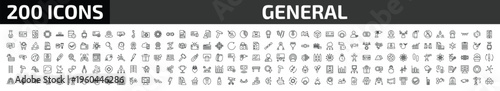 general outline icon set. 200 linear vector for ui, web and mobile. thin line chemical lab, sem, fragments and more icons.