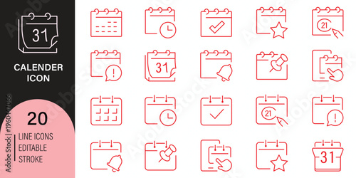 modern linear calendar and date icon set. vector thin line outline symbols for ui-ux app and web interfaces. minimal stroke collection including date. Calendar, agenda, planner outline icons set Flat