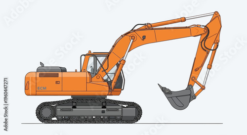 Orange Excavator Machine Construction Heavy Duty Vehicle Illustration