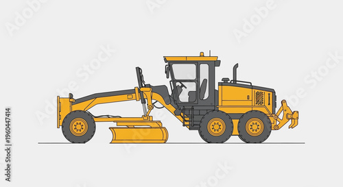 Modern Yellow Grader Machine Illustration Construction Vehicle For Road Work